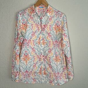 J. McLaughlin Paisley Pastel Button Down Shirt Pink Blue Coastal Preppy Vacation